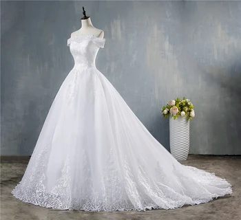 ZJ9150 2019 2020 új, Fehér Elefántcsont Le a Vállát, Női Ruha Hercegnő Esküvői Ruhák menyasszony Csipke Vonat csipkeszegélyt