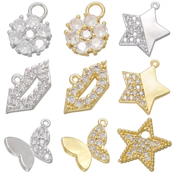 ZHUKOU arany/ezüst színű csillag/pillangó/Ajak fülbevaló medál CZ kristály varázsa DIY kézzel készített ékszerek készítése Tartozékok VD819