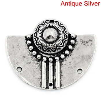 8SEASONS Csatlakozók Megállapítások Félkör antik ezüst színű, virágmintás Faragott 3 Lyuk 3.7x3cm,10db (B25760)