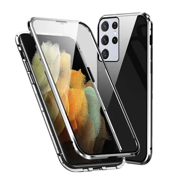 Dupla Üveg 360 Mágneses tok Samsung Galaxy S21 Ultra S20 fe S20 Plusz A32 A72 A52 Megjegyzés: 20 Megjegyzés: 10 Smart Cover Telefon Esetében