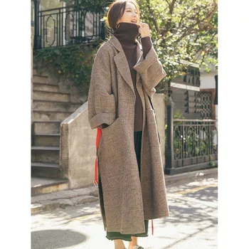 Télen Gyapjú Kabát Új Stílus koreai Alkalmi Hajtóka egyszínű Közepes hosszúságú Kabát Elegáns Manteau Femme Qm*