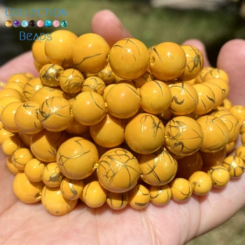 6 8 10mm Természetes Kő Sárga Arany Drót Turquoises Kerek Gyöngy Ékszerek Készítése Diy Nyaklánc, Karkötő, Kézzel készült Kiegészítők