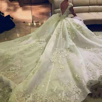 Gyönyörű Esküvői Ruha vestido de noiva princesa 2019 köntöst, de mariee Rendelésre Készült, Elefántcsont Hosszú menyasszonyi Ruhát, Gyöngyös Appliqués
