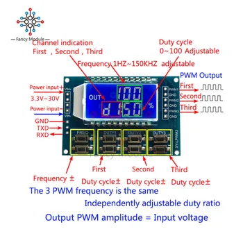 1Hz-150Khz jelgenerátor PWM Testület Modul Impulzus Frekvencia terhelhetőség Állítható Modul LCD Kijelző 3.3 V-30V 1Hz - 150Khz