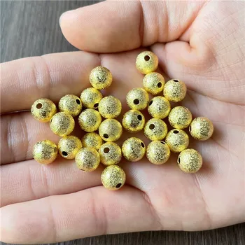 JunKang 6/8/10mm 3-szín ezüst arany KC jeges csillagpor réz labda elhelyezése gyöngyök DIY, hogy Karkötők, Nyakláncok