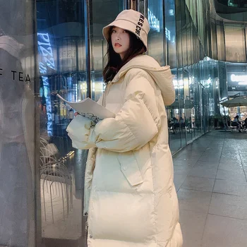 Téli 2021 Női Zubbonyok Réteg Vastag Kenyér Kabátban Hosszú Kabát Női koreai Laza Alkalmi Női Kabát, Fekete, Bézs színű, Bélelt Kabát
