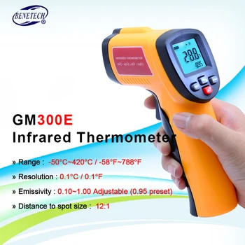 Benetech GM300E Digitális Infravörös Hőmérő érintésmentes LCD IR Laser Hőmérséklet Teszter Fegyvert 0.1-1.00 Állítható Emissziós tényező